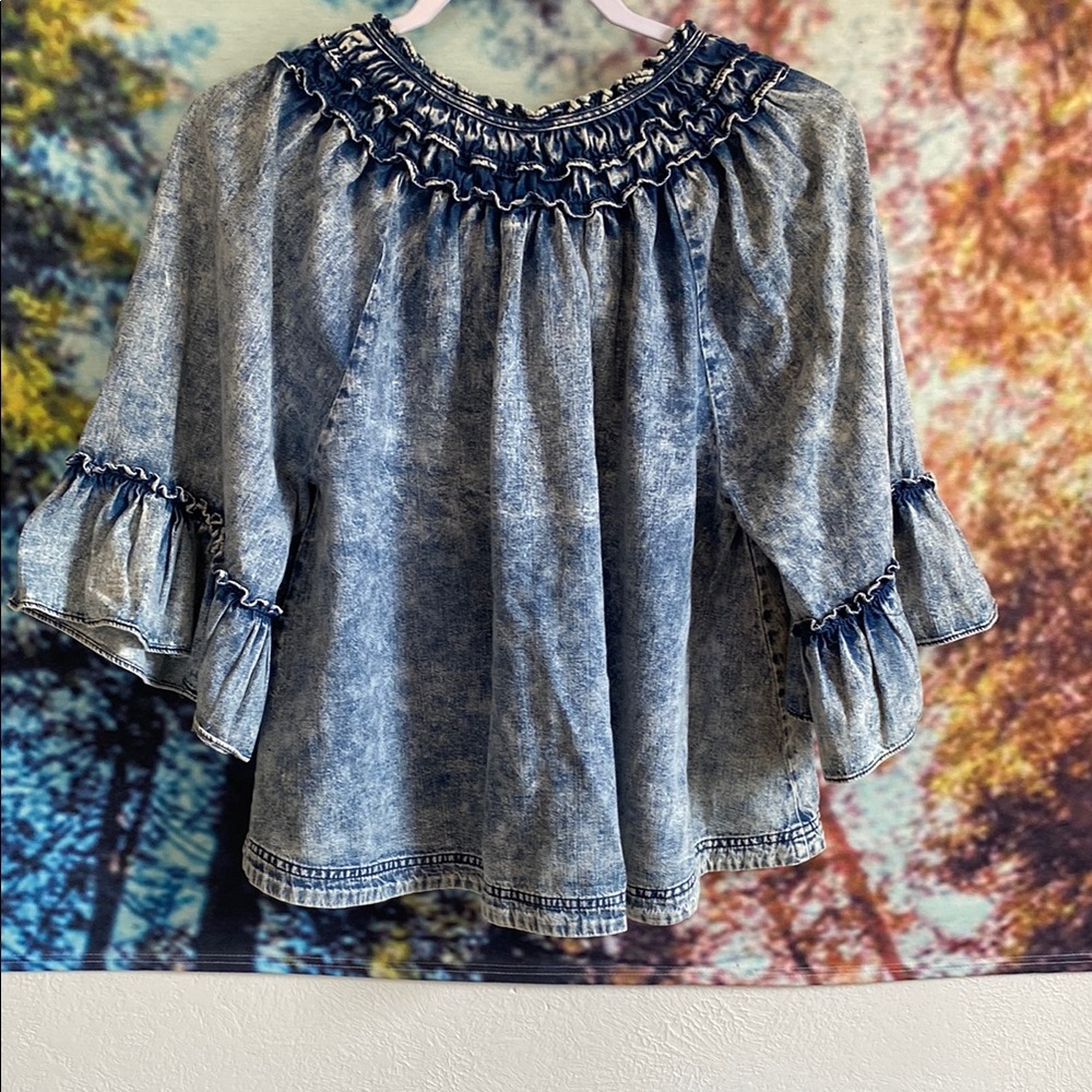 Free People Blue Ruffled Blouse with Tie Front - Picture 4 of 5